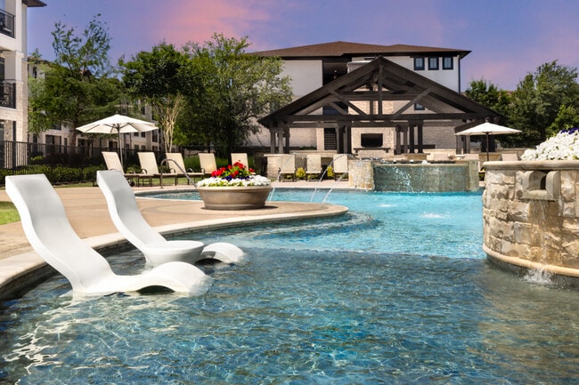 Expansive tanning areas include in-pool tanning ledge