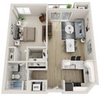 1 bed 1 bath Jefferson Floorplan