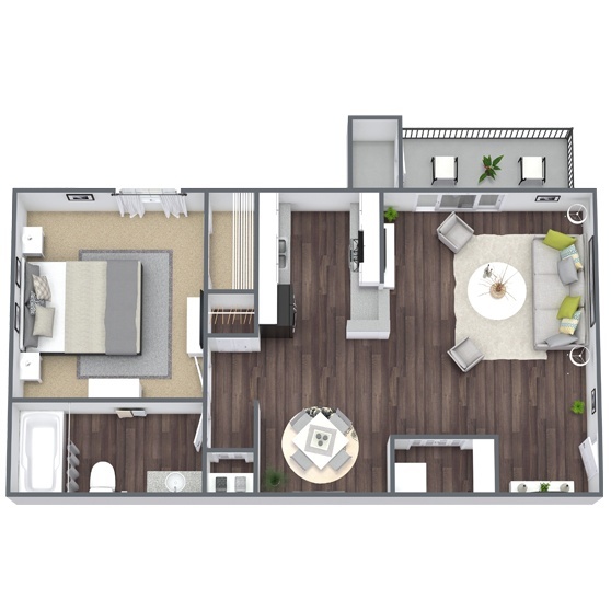 Floor Plan -  1 Bed - 1 Bath (Renovated)