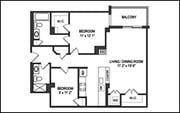 2BR/2BA - 899 sq ft