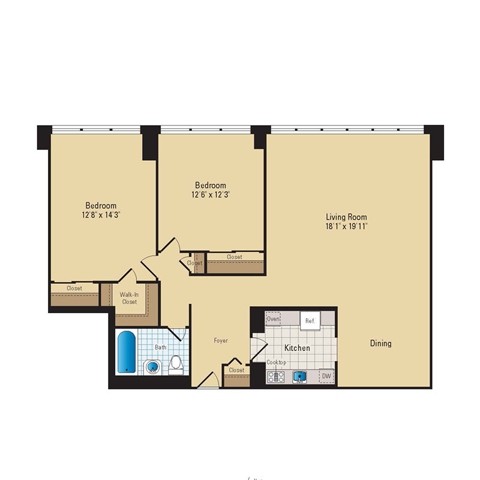 Floor Plan - 2 Bed - 1 Bath | B01