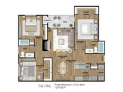 C1 Floorplan: 3 Bedroom, 2 Bathroom