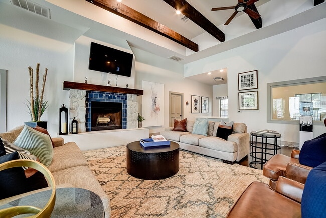 Cozy fireplace in the resident lounge