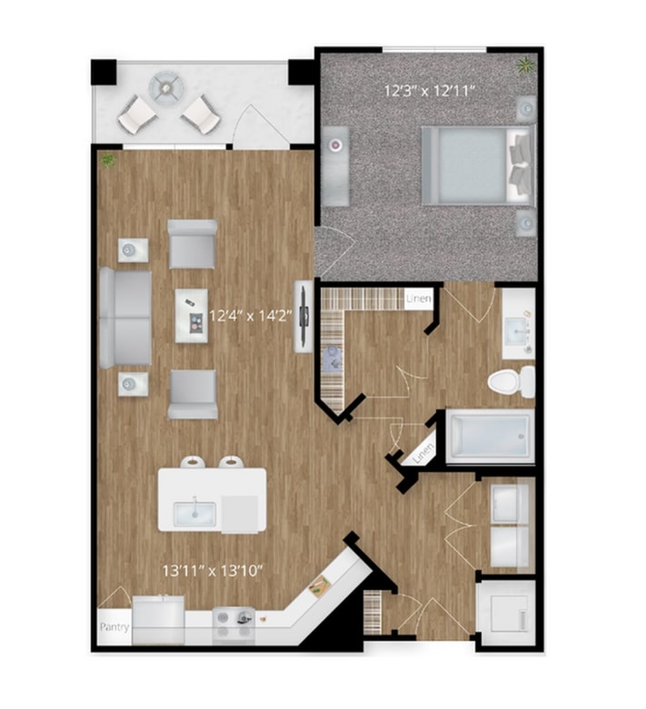 Explore the contemporary layout of this chic apartment, designed with open spaces for modern living. - A4