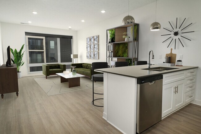 Square Apartments Omaha, NE Kitching and Living Room