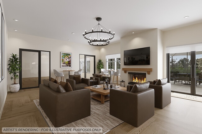 Resident clubhouse, fireplace lounge, shared conference room and patio access - Maple Commons