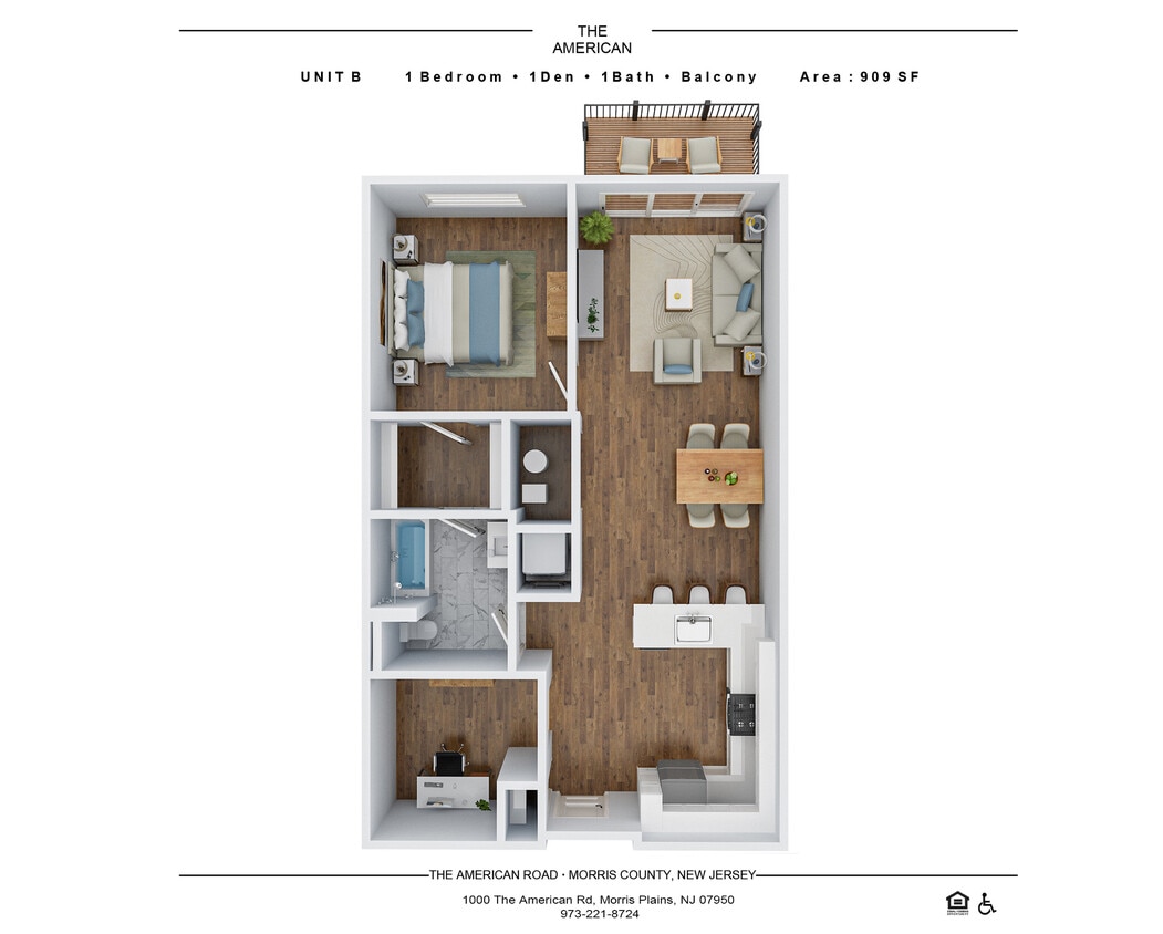 Floor Plan - B - One Bed | One Bath with Den