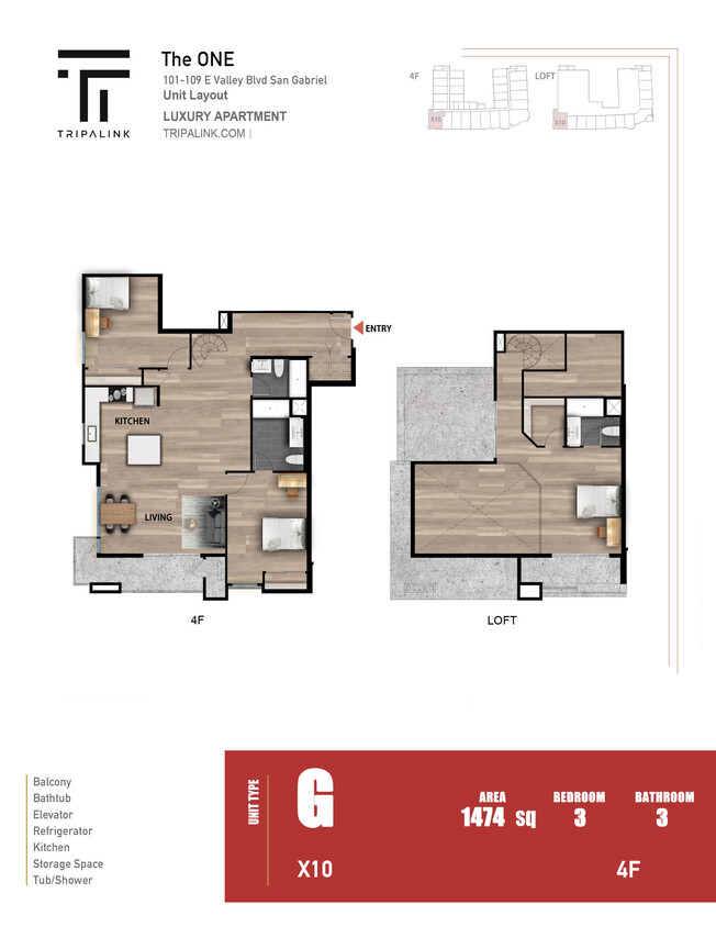 Floor Plan - 3 Bed 3 Bath +Loft - 1474 sqft