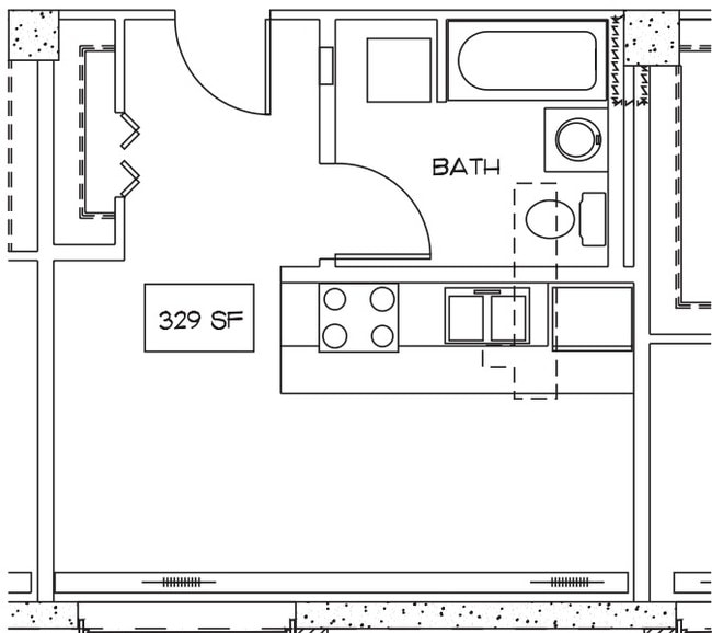 ¡El complejo más grande East-facing Plano de planta del estudio - McKinley Tower Apartments