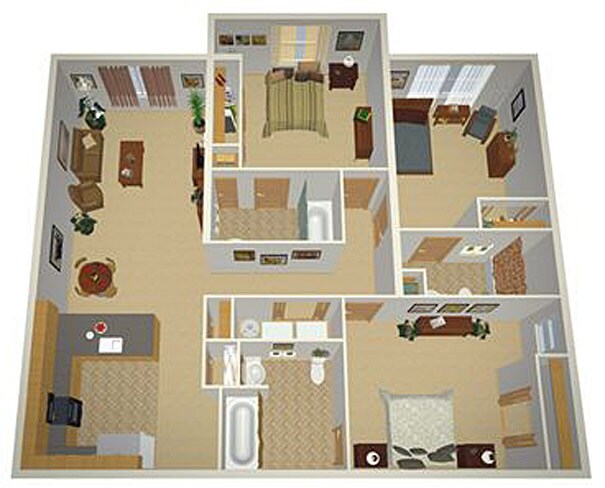 3BR/3BA - Three Bedroom