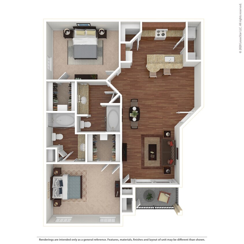 Floor Plan - 2 Bed 2 Bath 1163 SqFt (1095 Net)
