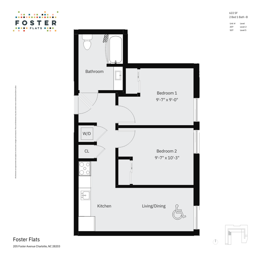 2 BED 1 BATH - B | 622 SF - 2 Bed 1 Bath - B