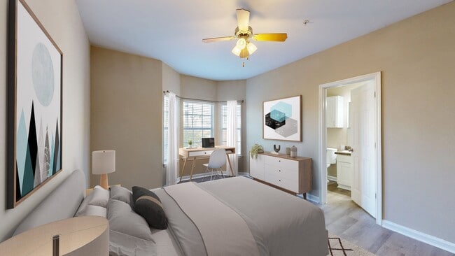 Spacious bedroom with large bay window and en-suite bathroom - Reflections on Sweetwater Apartments