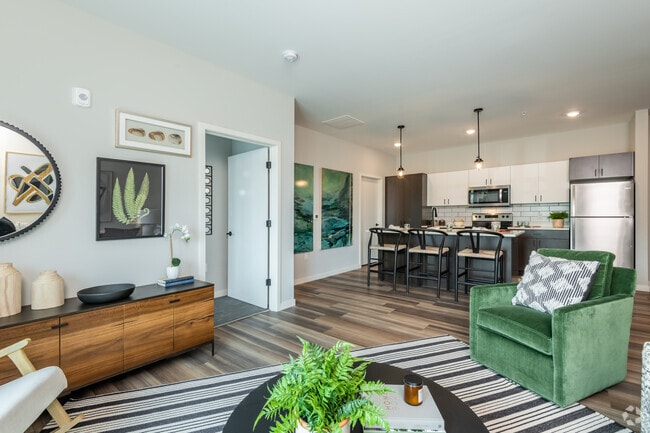 Open Concept Living Room & Kitchen, B2 Floorplan | Velo Village | Apartment in Franklin WI