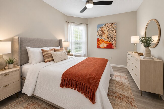 Step into the serene elegance of Delray Bay's beautifully designed bedroom, featuring soft hues and contemporary decor. Relax and unwind in style. Don't miss your chance to make this retreat your home—explore more today!