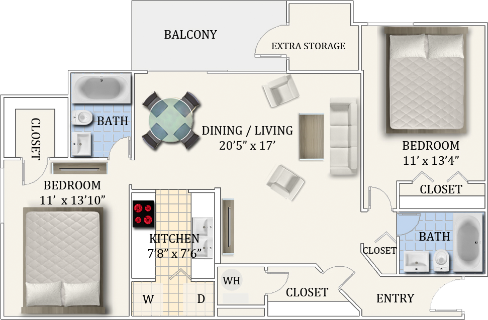 Brandy Mill 2 bdrm.png - 2 Bedroom 2 Bathroom - B1