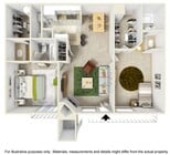 2BR, 2BA- 1070SF - Floorplan