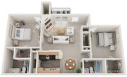 Two Bedrooms, Two Bathrooms, 1000 sqft, Full-Size Washer/Dryer, Patio/Balcony, Two Walk-in Closets, Fireplace in Selected Units, Vaulted Ceilings in Selected Units