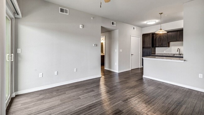 Large living spaces with wood inspired flooring