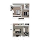 3D Furnished Rendering of 2-Bedroom Floor Plan
