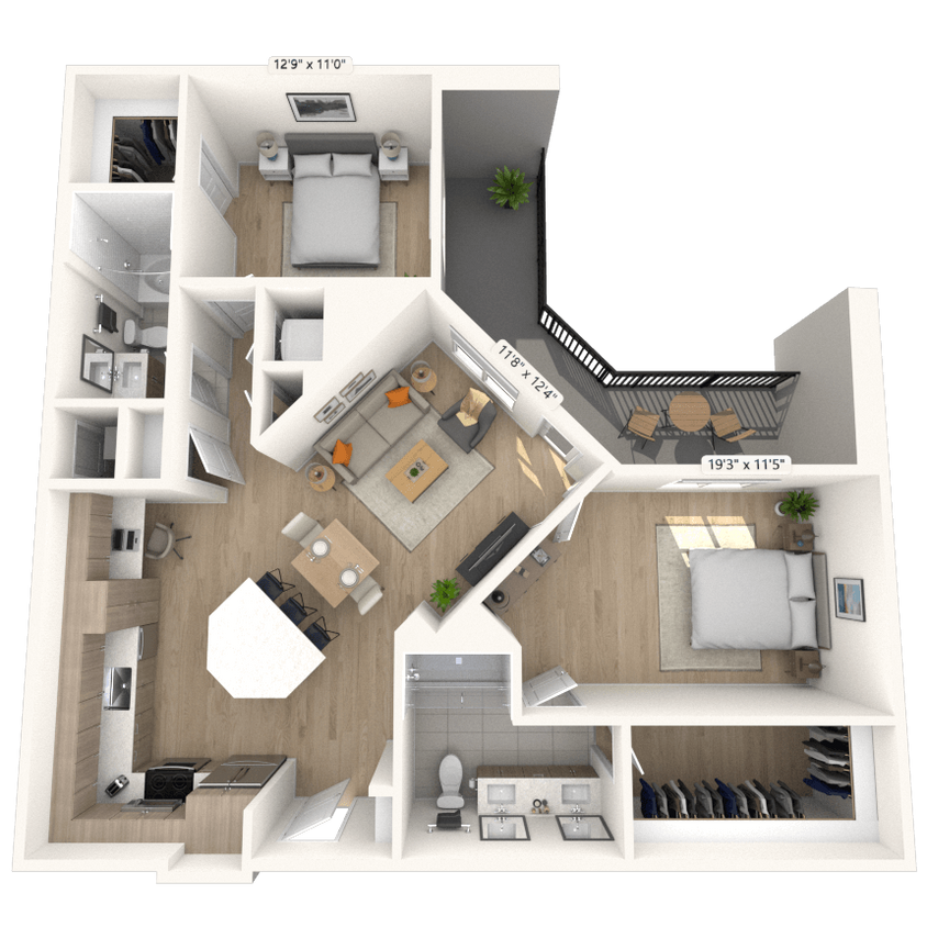 Floor Plan - B7 2x2 1241 SF