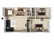 Two Bedrooms, One Bathroom, 880 sqft, First Level