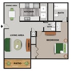 1 Bedroom, 1.5 Bath Floor Plan