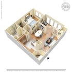 1 Bed 1 Bath 934 SqFt (enclosed p/b)