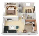 Two Bedrooms, One Bathroom, 728 sqft