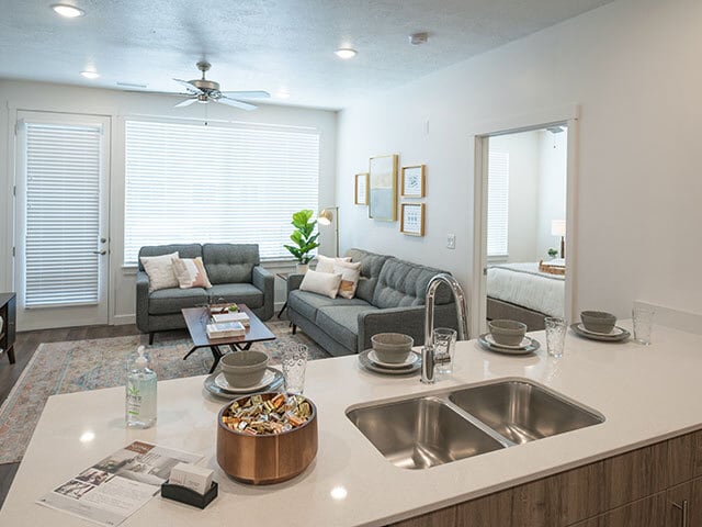 Stainless Steel Sink With Faucet In Kitchen