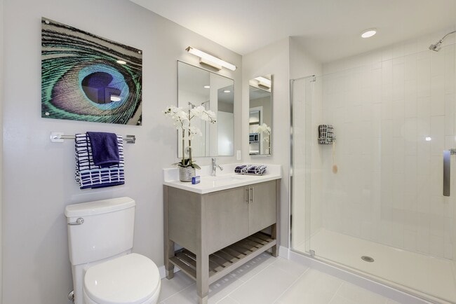 Modern bathroom with walk-in shower