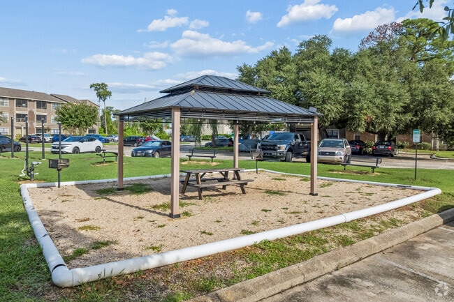 Outside Entertainment Area with Workout Stations and Pergola