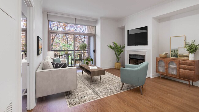 Living Room with Balcony and Fireplace