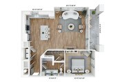Explore this chic loft design, offering an open and inviting living space.