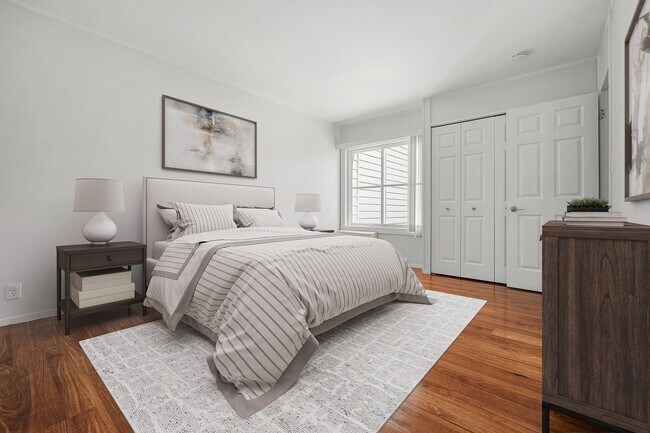 Bedroom #1- Master from a corner view with bed, essential furniture, and decor ( VS )1 - Taunton Gardens