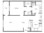A2 Floorplan: 1 Bedroom, 1 Bathroom