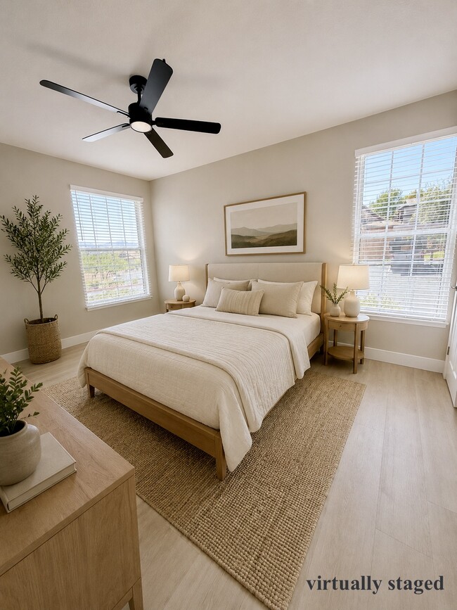 master bedroom with new blinds, flooring and ceiling fan - 231 W Horizon Ridge Pky Unit 2311