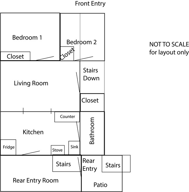 Layout, not to scale - 612 7th St SE Apartments Unit #2