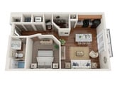 The Fishers features a smart 1-bedroom, 1-bath layout with granite counters, a kitchen island, and a walk-in closet. Perfect for those who want stylish, functional living in Fishers, IN, with all the modern comforts you need.