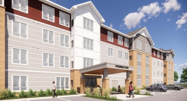 Front entrance of apartment building names Fitzgerald Flats in Forest Lake. - Fitzgerald Flats