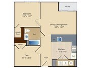 One Bedroom One Bath with Den (752 SF)