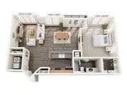 1X1-A16 Floor Plan | 1 Bedroom with 1 Bath | 960 Square Feet | Alpha Mill Apartments