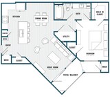 B Floorplan- 1 Bedroom/1 Bathroom