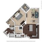 Lantower Asturia - A2 - 787 SF - 1B1B - 3D Floorplan