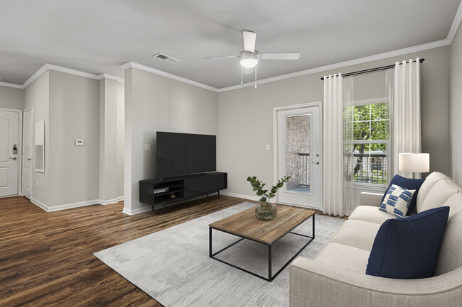 Sala de estar con suelo de superficie dura - eaves Twin Creeks