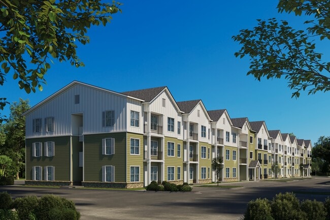 Exterior view of Greenwood Commons apartment buildings.