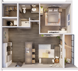 Plano de planta 1B - 1 habitación, 1 baño - 605 pies cuadrados