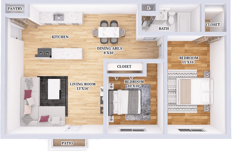 Floor Plan - Renovated 2 Bedroom 1 Bath
