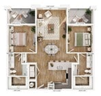 Explore this chic urban floor plan, perfect for contemporary living with its open spaces and modern amenities.