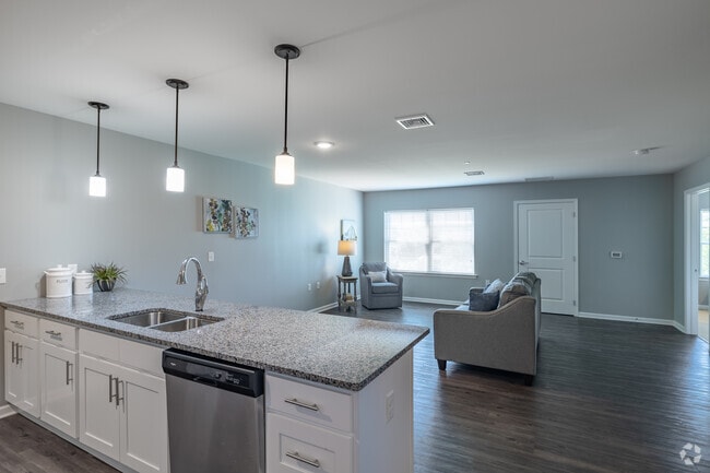 Model Apt - Hickory (2 bed/2 bath) - Kitchen and Living Room
